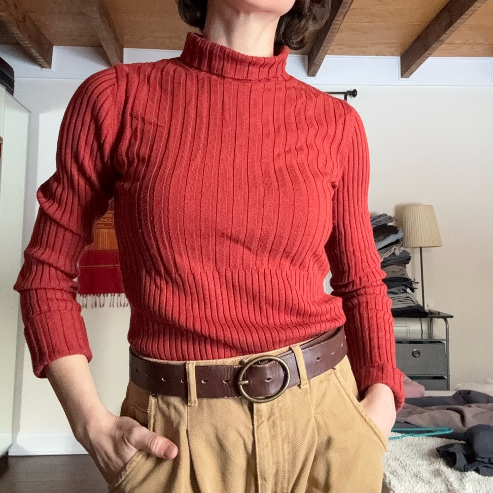 Halogen Orange Ribbed Turtleneck Sweater - S